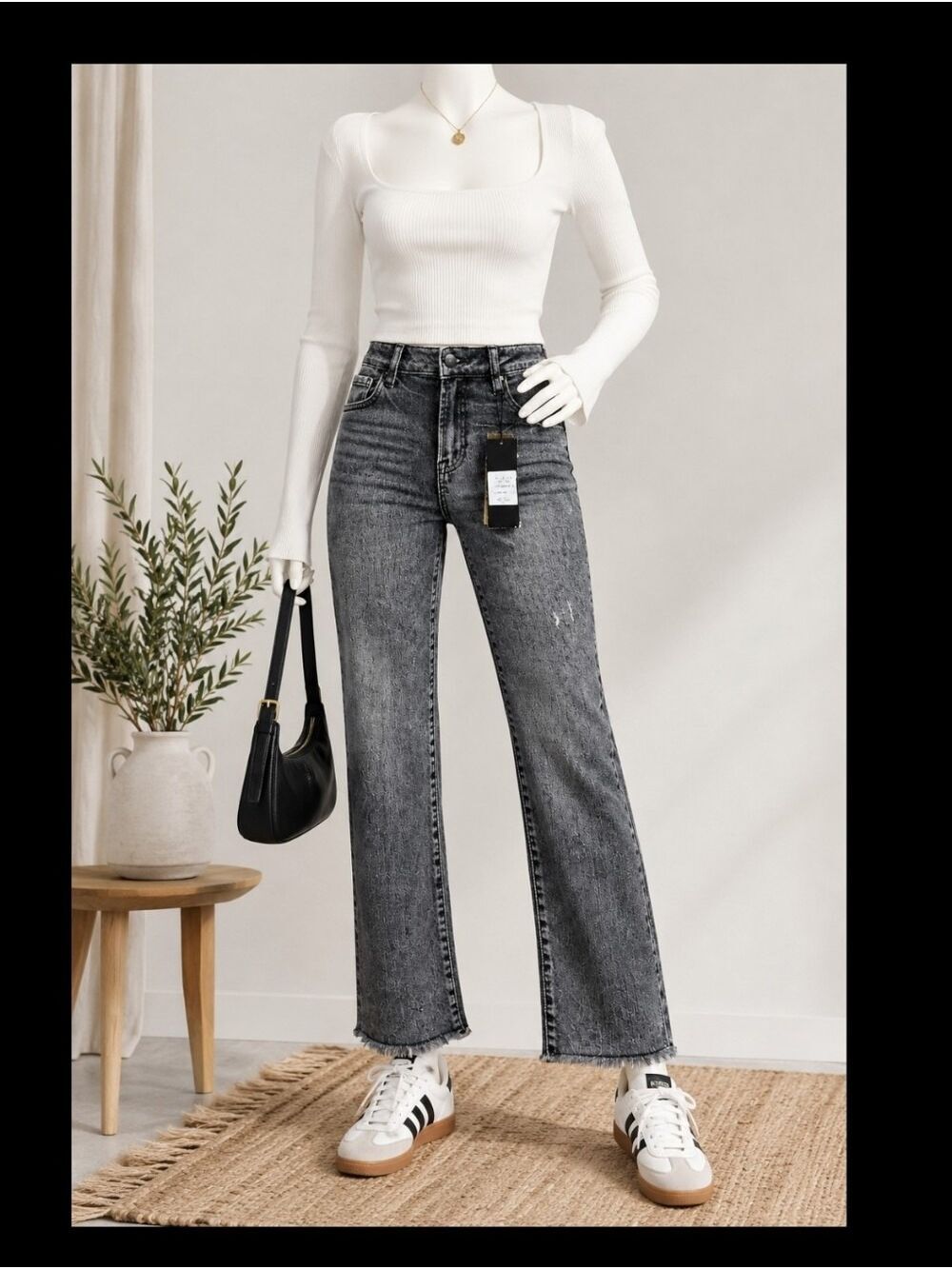 Risen Acid Wash Black High Rise Straight Jeans Raw Hem NWT Size 0/24